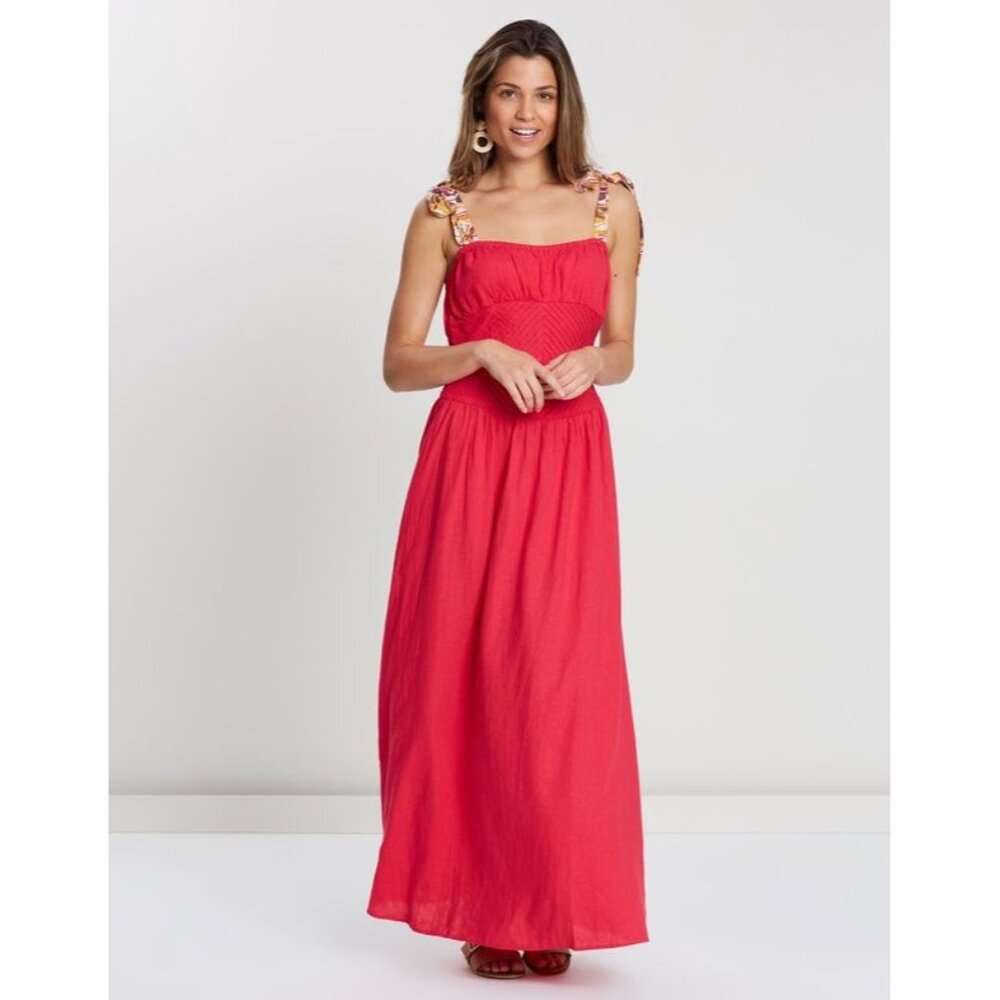 🆕 FREE PEOPLE Santorini Maxi Dress Tie Straps Coral Red Size 2 - Picture 7 of 13